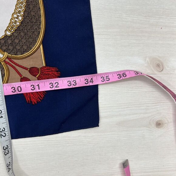 Vintage Scarf Silk Victorian Horse Carriage 34” Square Navy Blue Red Equestrian - Picture 6 of 7